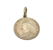Victorian Sterling Silver Sixpence Coin Charm Pendant Antique 1887