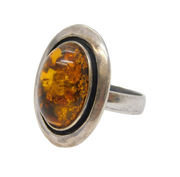 Studio Sterling Silver Cabochon Baltic Amber Statement Ring Vintage c1970s