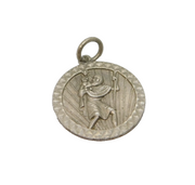 Sterling Silver Patterned Edge St Christopher Travel Charm Pendant Vintage c1970