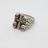 Sterling Silver Chunky Skull & Cross Biker Style Ring Vintage c1970 Size Z