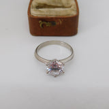 Sterling Silver Crystal Set Solitaire Ring Vintage c1970 Size S UK
