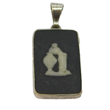 Sterling Silver Wedgwood Black & White Cameo Drop Charm Pendant Vintage c1970