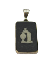 Sterling Silver Wedgwood Black & White Cameo Drop Charm Pendant Vintage c1970