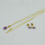 Boxed 9ct Gold, Amethyst & Diamond Necklace & Earrings Set Vintage
