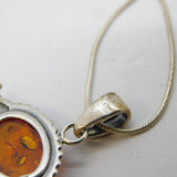 Sterling Silver & Baltic Amber Set Hedgehog Pendant Necklace Vintage