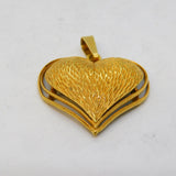 Gold Plated Textured Heart Form Drop Pendant Vintage c1980s