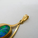 9ct Yellow Gold & Black Opal Set Drop Pendant Vintage c1970s