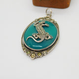 European .935 Silver, Hardstone & Paste Lizard Drop Pendant Antique c1930