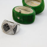 Sterling Silver Black & Clear Crystal Art Deco Style Ring Vintage c1970 Size Q