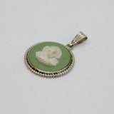 Sterling Silver Wedgwood Green Jasperware Cameo Charm Pendant Vintage c1970s