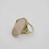 Sterling Silver Mother Of Pearl Ellipse Dress Ring Vintage c1970 Size R