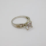 Sterling Silver CZ Round Solitaire Engagement Band Ring Modern c1990 Size N 1/2