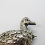 Victorian Sterling Silver Figural Duck Brooch Pin Antique c1880