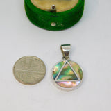 Sterling Silver Contemporary Mother Of Pearl Disc Charm Pendant Vintage c1970