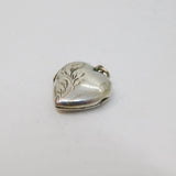 Sterling Silver Patterned Heart Locket Charm Pendant Vintage c1970