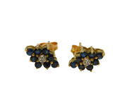 9ct Yellow Gold, Sapphire & Diamond Floral Cluster Stud Earrings Vintage
