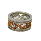 Sterling Silver Two Tone CZ Set Swirly Pattern Dress Ring Vintage c2000 Size K