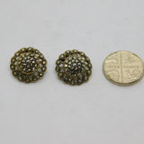 Pair of .800 Silver Marcasite Art Deco Flower Clip On Earrings Antique c1930