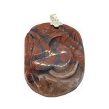Sterling Silver Floral Pattern Carved Red Jasper Pendant Vintage c1970s