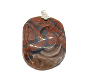 Sterling Silver Floral Pattern Carved Red Jasper Pendant Vintage c1970s