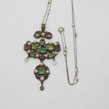 Austro-Hungarian Sterling Silver, Pearl & Paste Set Lavalier Necklace Antique