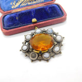 Victorian Scottish Sterling Silver Montrose Agate & Citrine Paste Brooch c1860