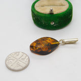Sterling Silver & Baltic Amber Drop Charm Pendant Vintage c1970