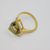 Sterling Silver Gilt Chunky Green Tourmaline Dress Ring Vintage c1970 Size N 1/2