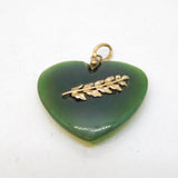 19th Century New Zealand 9ct Gold & Nephrite Jade Fern Heart Pendant Antique