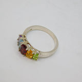 Sterling Silver Colourful Mixed Gemstone Dress Band Ring Modern c1990 Size P