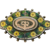 Victorian Sterling Silver, Gold & Enamel Floral Royal Brooch Antique c1890