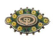 Victorian Sterling Silver, Gold & Enamel Floral Royal Brooch Antique c1890