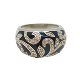 Sterling Silver Black Enamel & CZ Graduating Band Ring Vintage c1970 Size Q 1/2