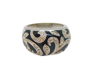Sterling Silver Black Enamel & CZ Graduating Band Ring Vintage c1970 Size Q 1/2