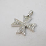 Sterling Silver Crystal Set Maltese Cross Charm Pendant Vintage c1970s