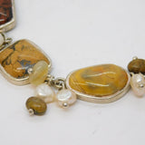 Sterling Silver & Multi-Stone Jasper Bracelet Vintage c1970