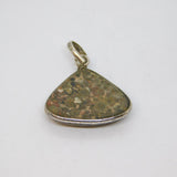 Sterling Silver Organic Shape Green/Brown Jasper Charm Pendant Vintage c1970s