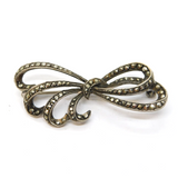 Art Deco Sterling Silver & Marcasite Set Spray Bow Brooch Antique c1920s