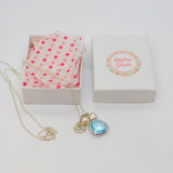 Sterling Silver 'S' Initial, Blue Crystal, Pearl & Heart Charm Pendant c2010