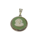 Sterling Silver Wedgwood Green Jasperware Cameo Charm Pendant Vintage c1970s