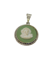 Sterling Silver Wedgwood Green Jasperware Cameo Charm Pendant Vintage c1970s