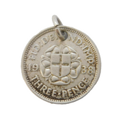 Sterling Silver Threepence Coin Charm Pendant Antique 1938