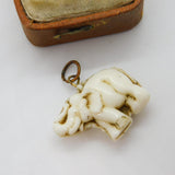 Czech White Glass Elephant Good Luck Charm Pendant Antique c1920 Art Deco