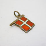 Art Deco Sterling Silver & Enamel Danish Flag Charm Pendant Antique c1940s