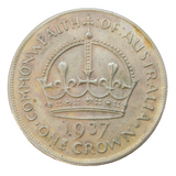 King George VI Australia Silver Coronation Crown Coin 1937 Very Fine Condition