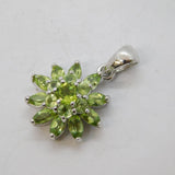 Sterling Silver & Peridot Set Floral Drop Pendant Vintage c1990s