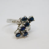 Sterling Silver 6 Stone Sapphire & Spinel StatementRing Vintage c1970 Size L 1/2