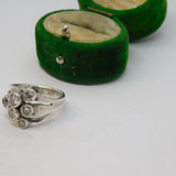 Sterling Silver Modern Multi Crystal Set Split BandRing Vintage c1970 Size K 1/2