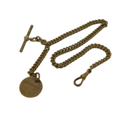 Victorian Gilt Metal Albert Watch Chain with Spade Guinea Fob Antique c1850s