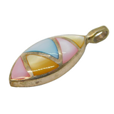 Sterling Silver Mother of Pearl Mosaic Drop Charm Pendant Vintage c1970s